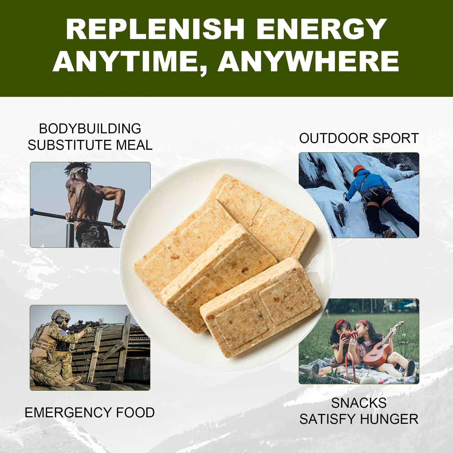 bdh energy bars for emergencies
emergency preparedness kits
survival ration food bar kits
camping food supplies
nutritional meal replacement bars
freeze-dried meals