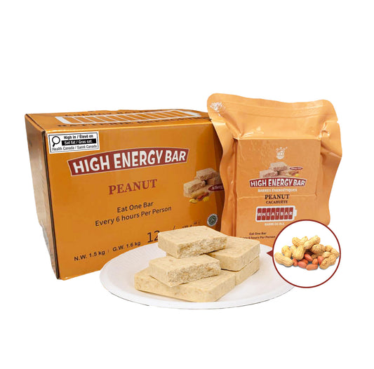 High Energy Bar Peanut package with bars on a plate and close-up inset.