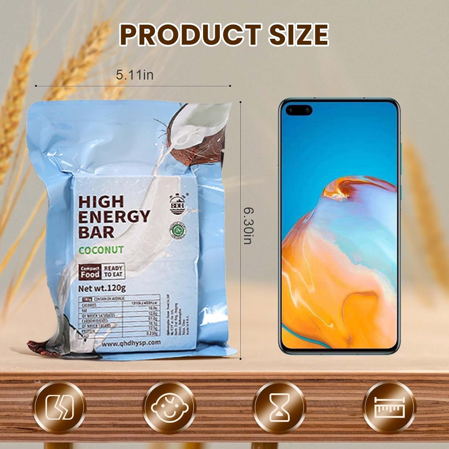 BDH High Energy Bar Coconut 6595 Calorie | 120g*12bags MRE Survival Emergency Food Ration Long shelf-life Biscuits