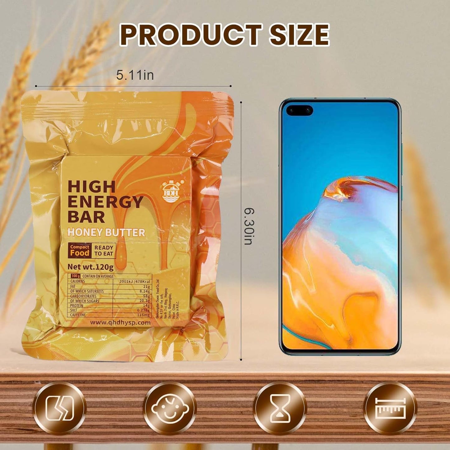 BDH High Energy Bar Honey Butter 6595 Calorie | 120g*12bags MRE Survival Emergency Food Ration Long shelf-life Biscuits