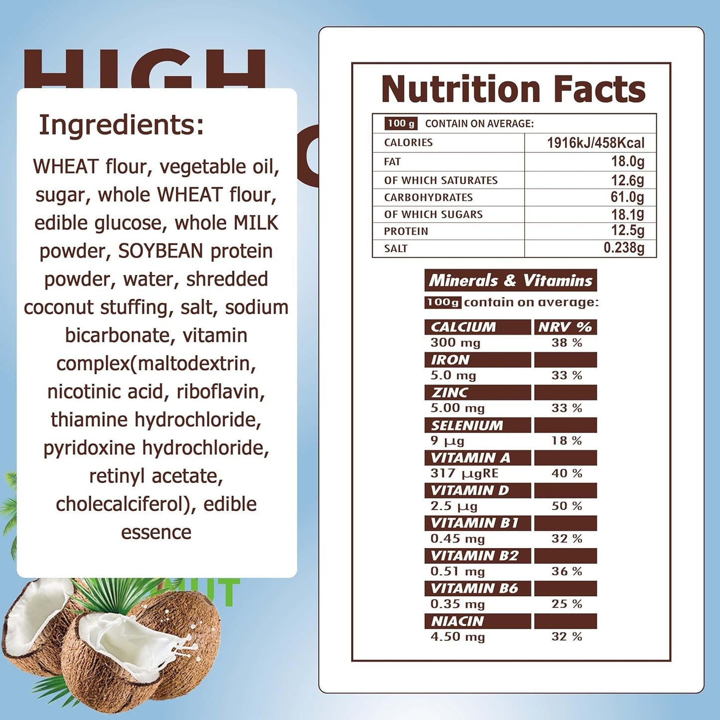 BDH High Energy Bar Coconut 6595 Calorie | 120g*12bags MRE Survival Emergency Food Ration Long shelf-life Biscuits