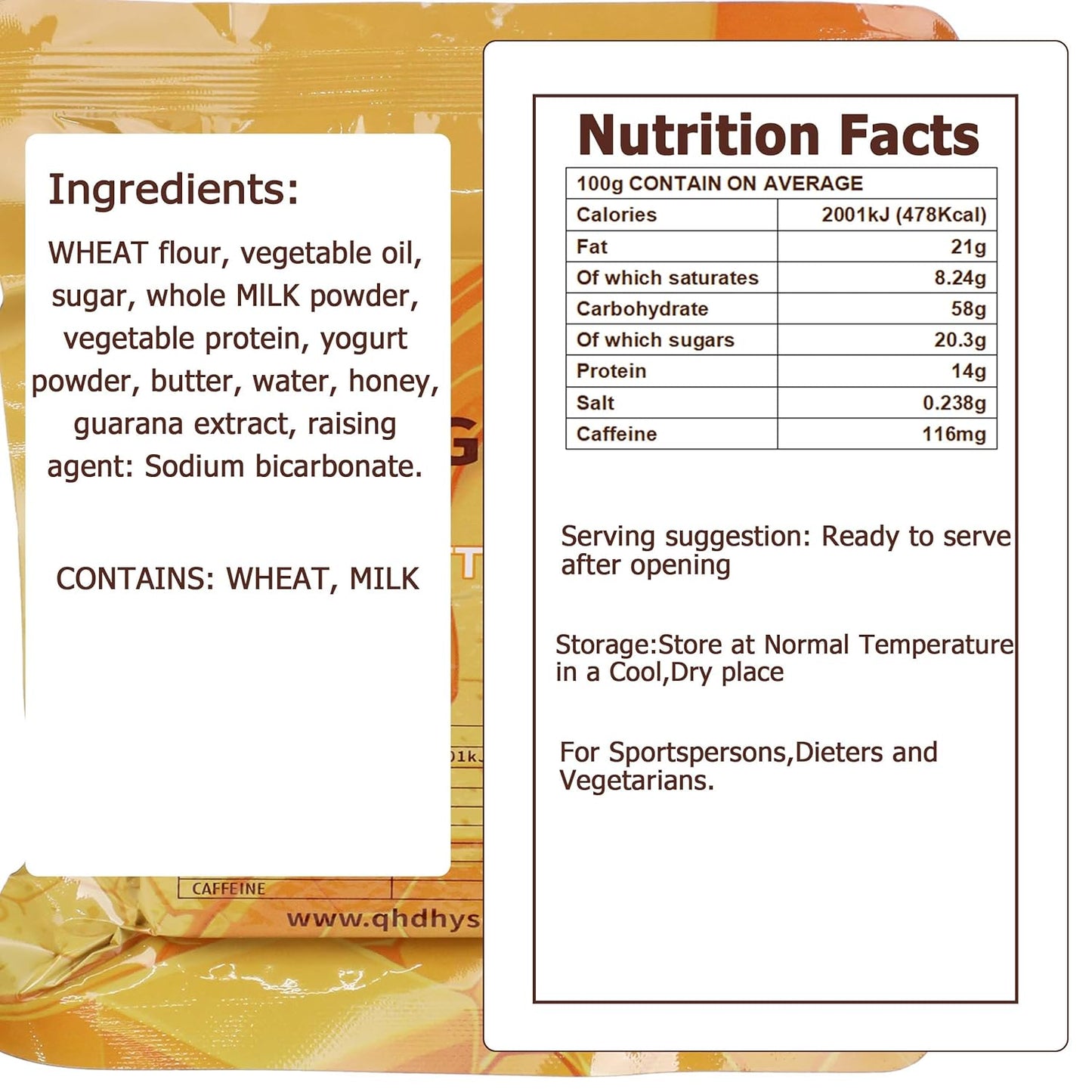 BDH High Energy Bar Honey Butter 6595 Calorie | 120g*12bags MRE Survival Emergency Food Ration Long shelf-life Biscuits