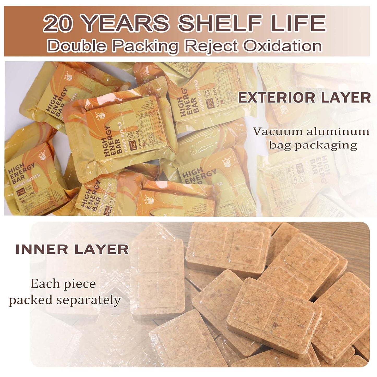 BDH High Energy Bar Honey Butter 6595 Calorie | 120g*12bags MRE Survival Emergency Food Ration Long shelf-life Biscuits