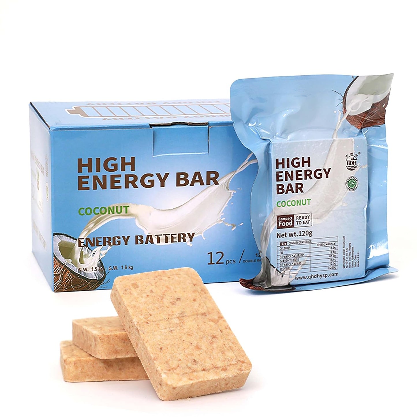 BDH High Energy Bar Coconut 6595 Calorie | 120g*12bags MRE Survival Emergency Food Ration Long shelf-life Biscuits
