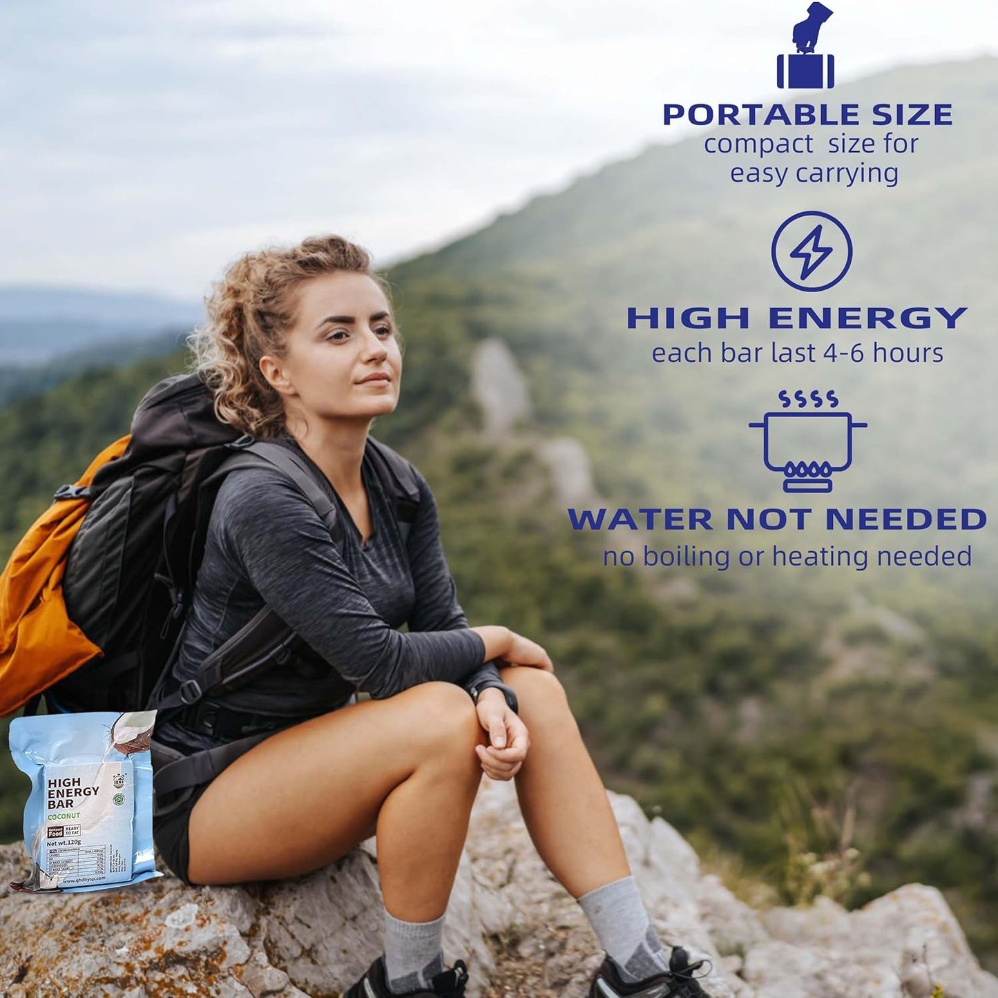 BDH High Energy Bar Coconut 6595 Calorie | 120g*12bags MRE Survival Emergency Food Ration Long shelf-life Biscuits