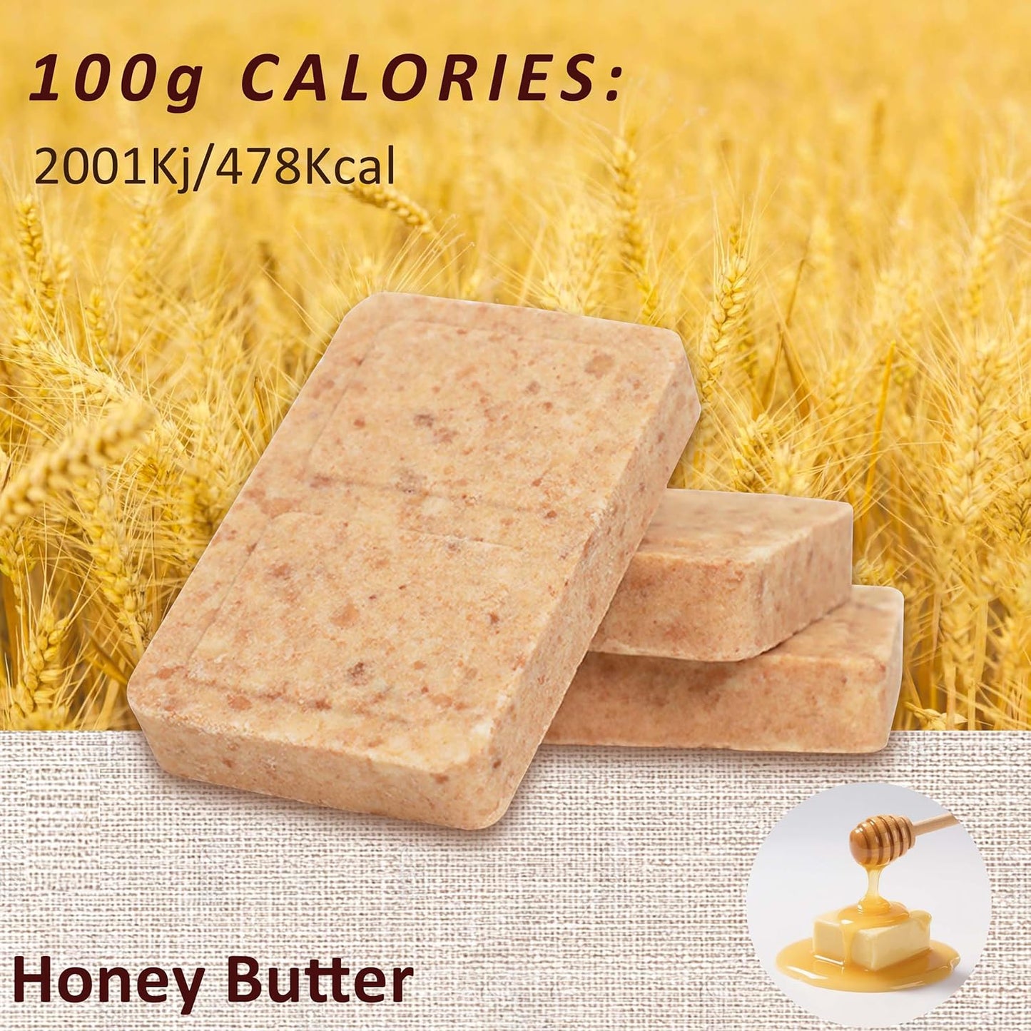 BDH High Energy Bar Honey Butter 6595 Calorie | 120g*12bags MRE Survival Emergency Food Ration Long shelf-life Biscuits