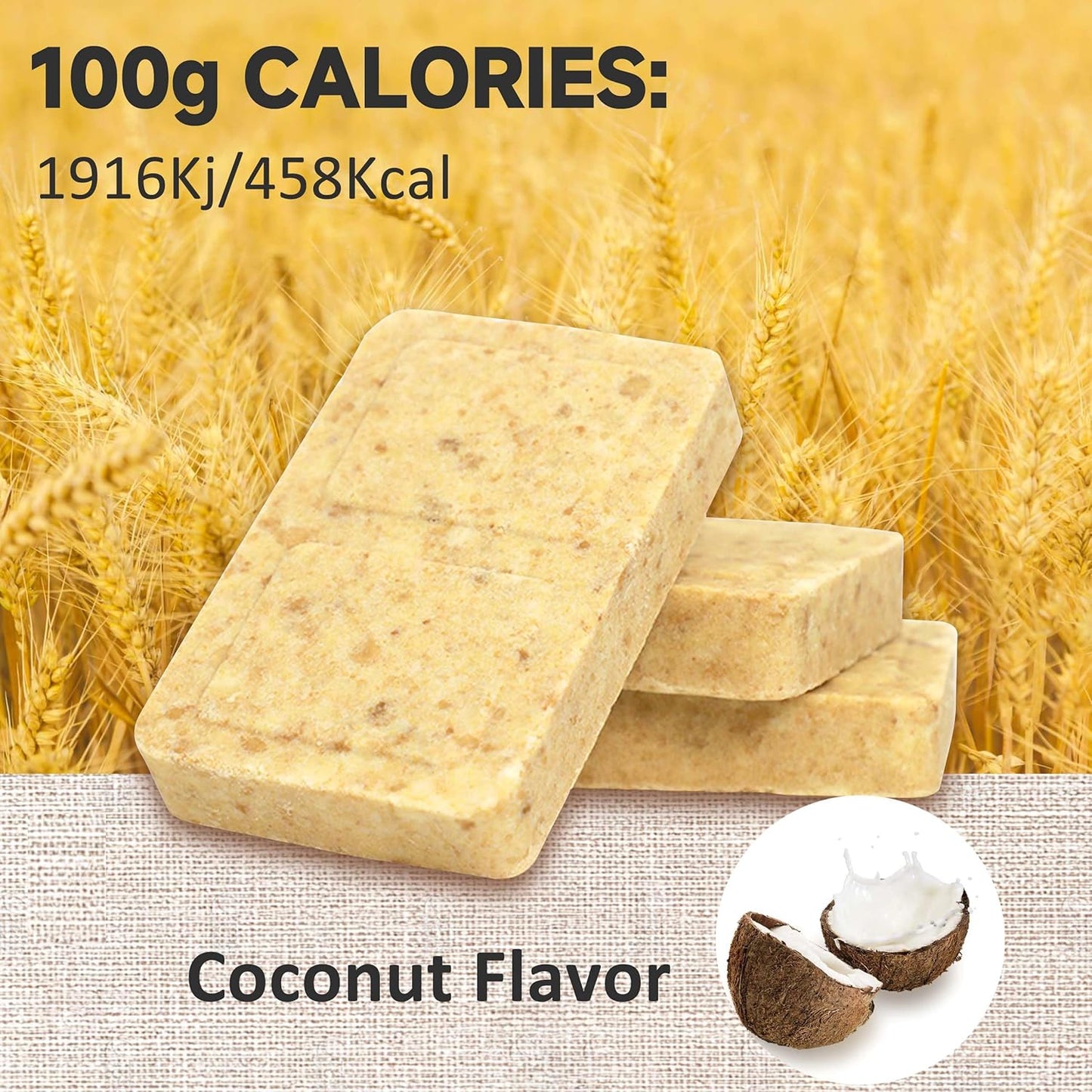 BDH High Energy Bar Coconut 6595 Calorie | 120g*12bags MRE Survival Emergency Food Ration Long shelf-life Biscuits