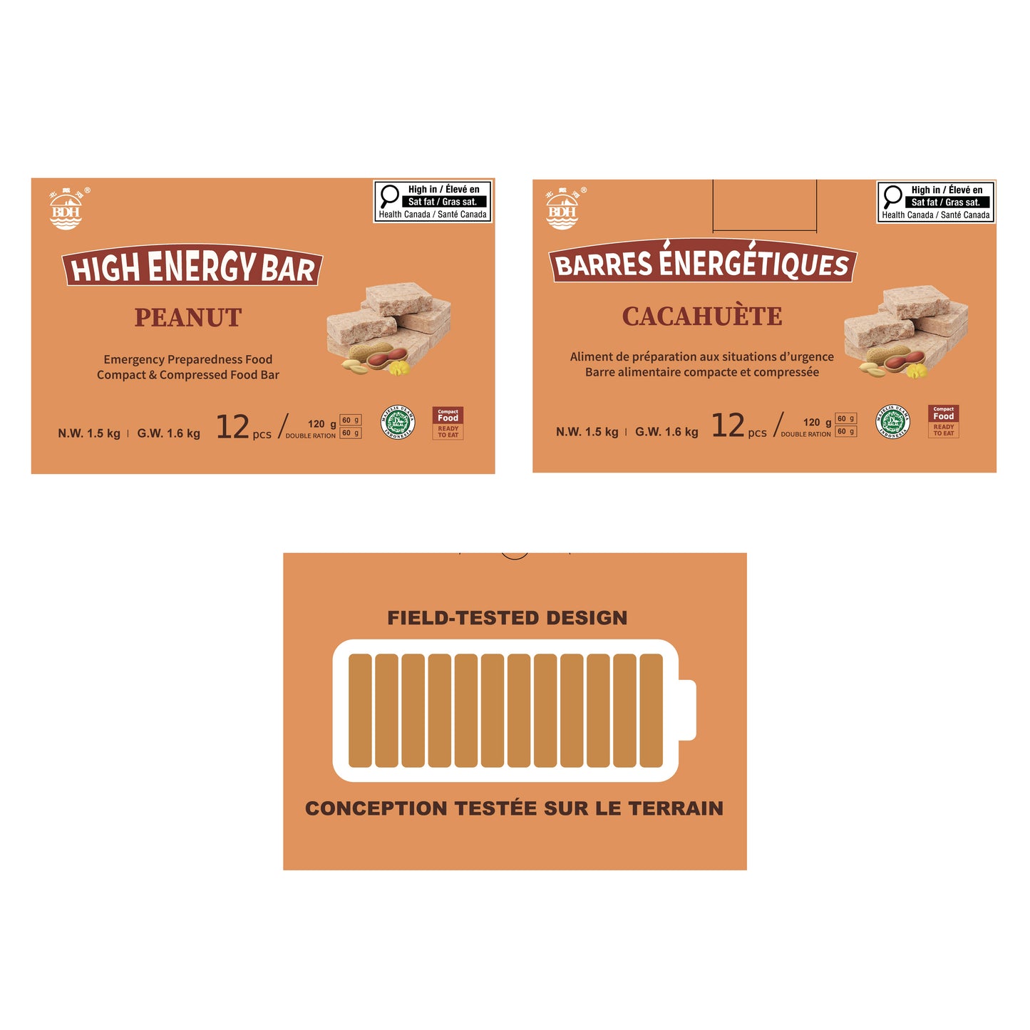 Three packages of High Energy Bars with different flavors on a white background