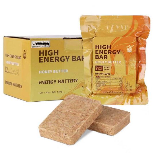 HIGH ENERGY BAR
BARRES ÉNERGÉTIQUES


Emergency Preparedness Food
Compact Compressed Food Bar

Aliment de préparation aux situations d’urgence
Barre alimentaire compacte et compressée

“This product is a compact, compressed high-energy food bar designed for emergency preparedness and outdoor use.”