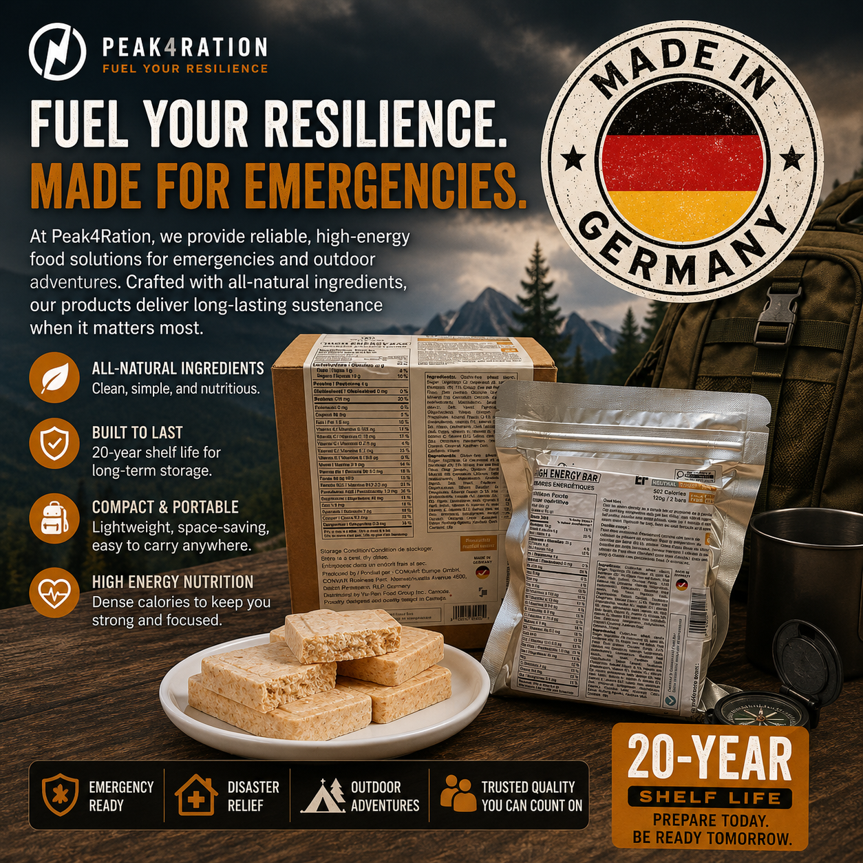 Peak4Ration’s new Germany-made emergency food products have arrived. Discover how long shelf life, compact preparedness nutrition, and growing global uncertainty are driving the rise of household resilience and modern emergency preparedness.