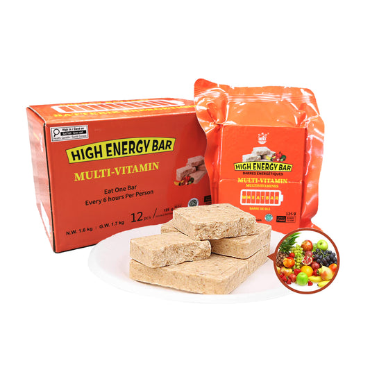 High Energy Bar Multi-Vitamin packaging with bars on a white background